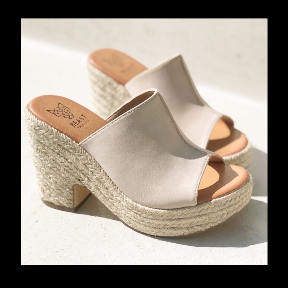 Beast Fashion Jensen Espadrille Platform Slip On Wedge Heel Jute Sandals